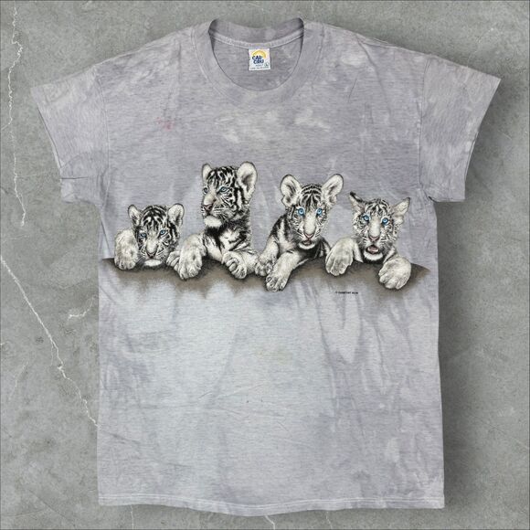 Vintage Women's Habitat White Tiger Single Stitch Animal Print Tie Dye- Large - Picture 1 of 7